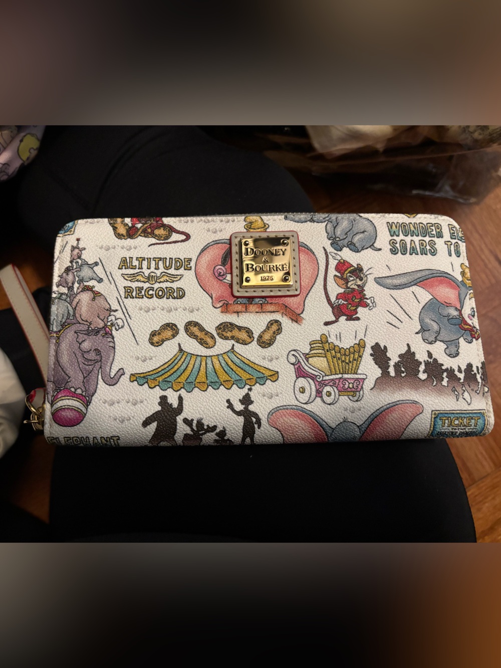 Dooney & Bourke White Multi Dumbo Circus Zip Wallet